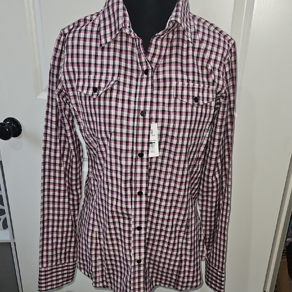 Walls Women's Checkered Button-Down Shirt - Black and Pink